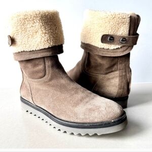 Aquatalia Women's Perdi Suede Waterproof Foldable Cuff Winter Boots Brown 8 Flaw